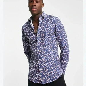 NWT ASOS Floral Print Men’s Button Down Collard Dress Shirt Size XL Long